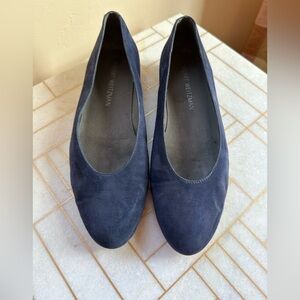 Stuart Weitzman Navy Suede Almond-ToeFlats
